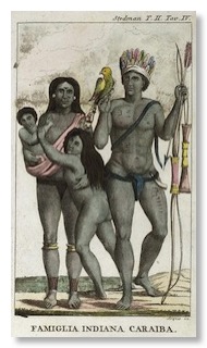 Gravure d'une famille indienne des caraïbes - wikimedia